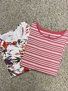 Striped Tee & Floral White Tee Duo. XL
